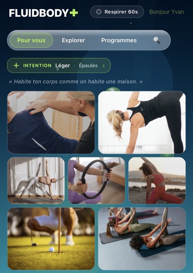 “For you” screen of the FluidBody+ app